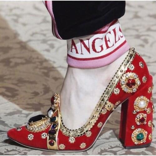 Red Suede Women Fashion Shoes Rhinestone Design High Heel Pumps Crystal Glitter Diamond Gladiator Heels Big Size 35-43