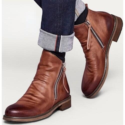 Plus Size 38-48 Men Leather Boots 2021 Fashion High-top Tassel Zip PU Leather Shoes Autumn Winter Ankle Boots Men Martin Boots