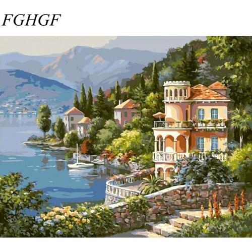 FGHGF Frameless Seaside Seascape Diy Digital Oil Painting By Numbers Modern Wall Art Canvas Painting Acrylic Picture