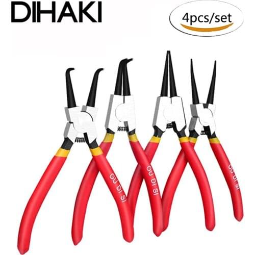 4pcs/set Circlip Pliers Set Retaining Clip Internal External Spring Bent Straight Snap Ring Disassembly Home Crimp Tool