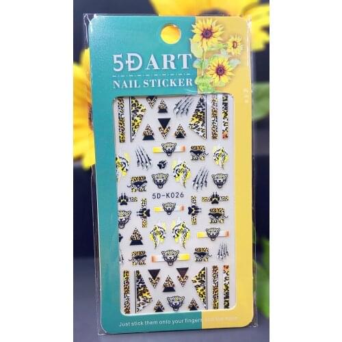 5D Nail Sticker Leopard Tiger Nail Art Decorations Cool Geometric Triangle Nailart Stickers Adhesive Manicure Accessories