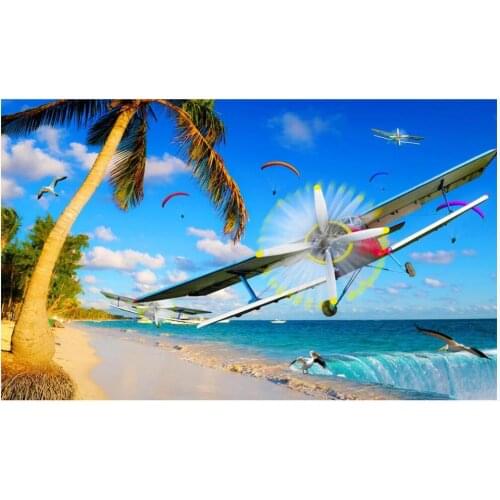 Custom mural 3d wall mural on the wall Fresh summer mediterranean airplane seagull home decor photo wallpaper for walls 3 d