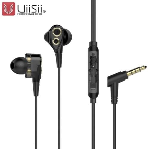 UiiSii Super Bass In Ear Earphones 2DD+1BA+Quad-core HiFi HI-RES 1.2M Game Headset with Volume Adjustment For Android/Iphone