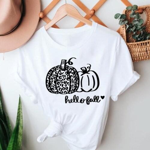 Women New Leopard Pumpkin Print Clothes Happy Halloween T-Shirt Thanksgiving Autumn Fall T Fashion Top Tshirt Graphic Tee