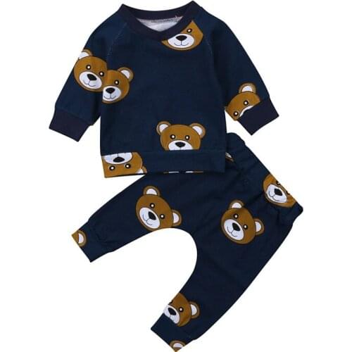 2019 New Cartoon Bear Printed Set Baby Boy Girl Clothes Sweatshirt T-shirt Pants Legging Outfit For Newborn Infant Kid Clothing