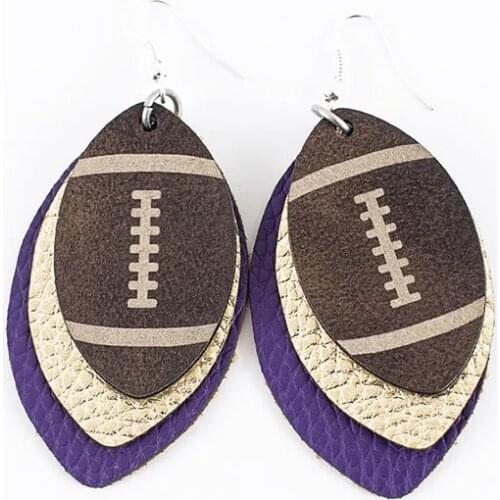 New! 3D Custom Football Leaf Leather Earrings Layered Glitter Color Lightweight Teardrop Earrings Fashion Sport Jewelry Gifts