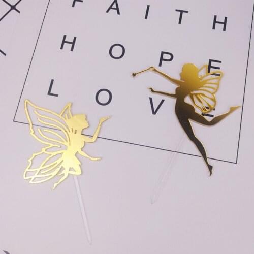 New Fairy Angle Acrylic Cake Topper Gold Girls Wedding Cupcake Topper for Wedding Baby Girls Birthday Party Cake Decorations