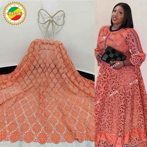 Orange 2.5 Yards 100% Cotton Embroidered Dry Lace Latest Swiss Voile Lace In Switzerland Women Top Quality Dry Lace For Wedding