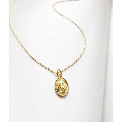 18K Gold Over 925 Sterling Silver Oval Round Pendant Avatar Maria Necklace Female Coin Charm Dainty Gifts Christmas Necklaces