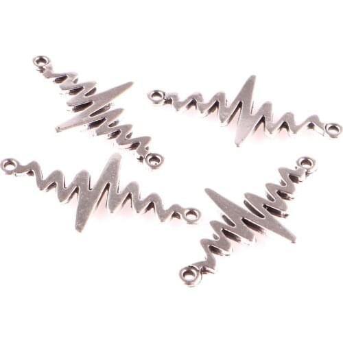10pcs Antique Silver 34*18mm Heartbeat Electrocardiogram Charms Pendants fit Bracelet Handmade Jewelry Making Accessories 23248