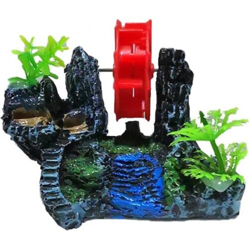 Resin Artificial Waterwheel Rockery Fish Tanks Aquarium Landscaping Ornament Durable Stone-shaped Floor-standing Ornaments Home