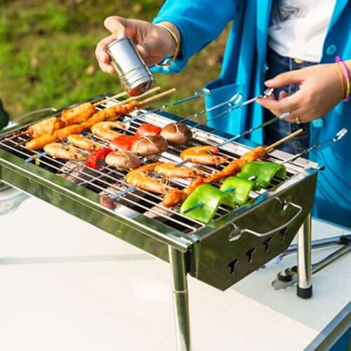 Hot 10pcs 45cm (15.7in) Metal BBQ Skewers w/ Ring Hole Long Barbecue Skewers Shish Kebob BBQ Sticks espeto churrasco Outdoor