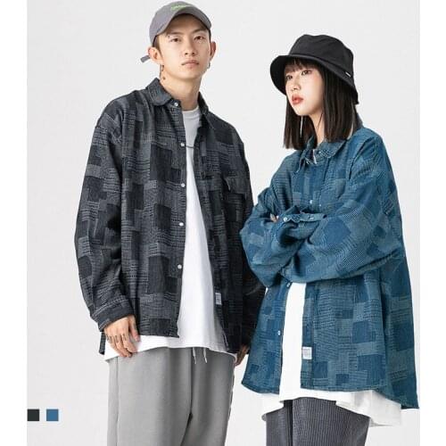 Mens Shirt Plaid Long Sleeve Goth Streetwear Womens Black Blouses Harajuku Korean Clothes Male Cardigan Fashion Blue Oversize