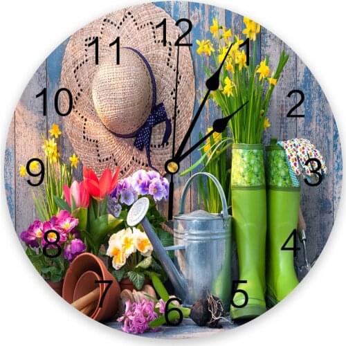 Gardening Tools Garden Flowers Hat 3D Wall Clock Modern Design Living Room Decoration Kitchen Clock Art Wall Watch Home Decor