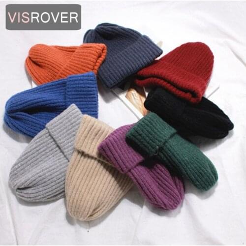 VISROVER 9 colorsways simple acrylic Beanie unisex Winter Hats For Women Crochet Knit Cap Skullies Beanies Warm Caps Female hat