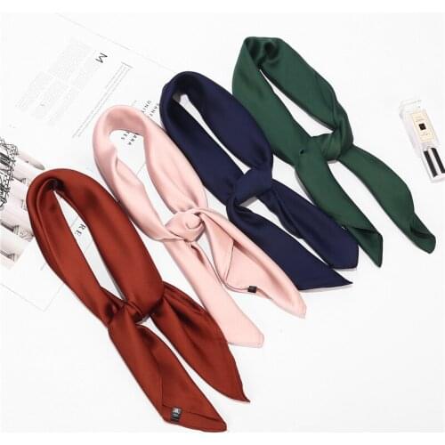 70*70cm Hot Sell Womens Small Silk Square Scarf Women Neck Scarves Hair Scarfs Solid Female Foulard Shawls Neckerchief Bandanas