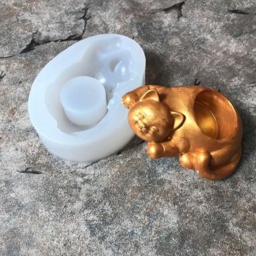 Cat Shape Silicone Flower Pot Mold DIY Cactus Succulent Planter Candlestick Gypsum Mould Garden Home Decor Table Crafts