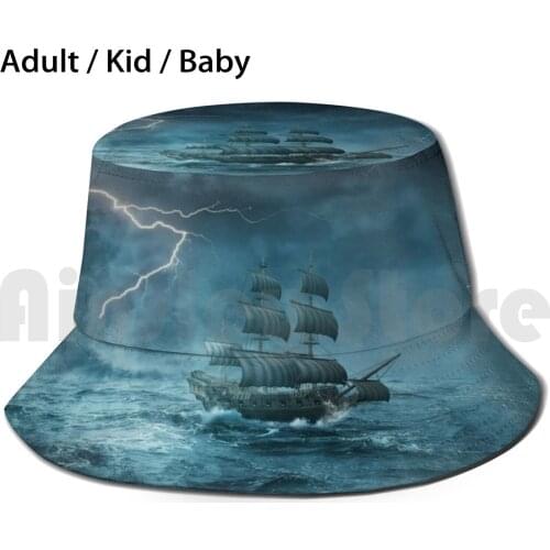 Ghost Ship Thunderstorm Sun Hat Foldable UV Protection Ocean Ship Night Sea Adventure Cruise Flash Lightning