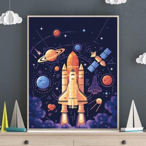Modern Cartoon Space Rocket Canvas Painting Children Room Decoration Galaxy Universe Planet Wall Art Poster Aesthetic Boys Gifts