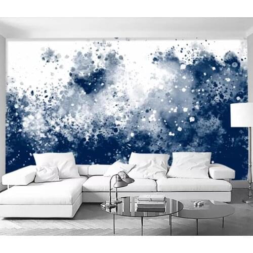 Contemporary contracted blue abstraction splashes ink Nordic Europe sofa TV setting wall decorates wallpaper mural