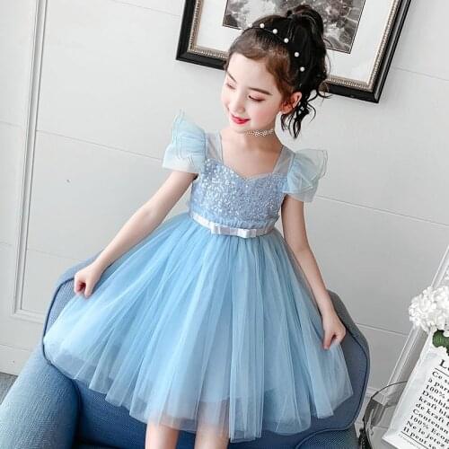 Wedding Birthday Dresses For Girls Elegant Party Sequins Tutu Christening Ball Gown Kids Children Formal Pageant Clothes 4-8Y