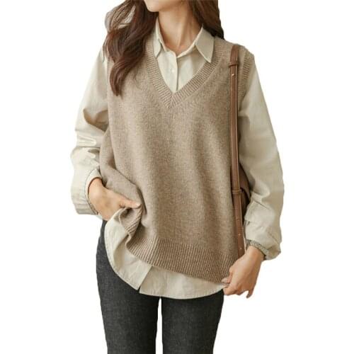 Fashion Long Sleeve Sweater Waistcoat Womens Vest Shirt Loose Spring Autumn 2021 New V-neck Sweater Pullovers 227A