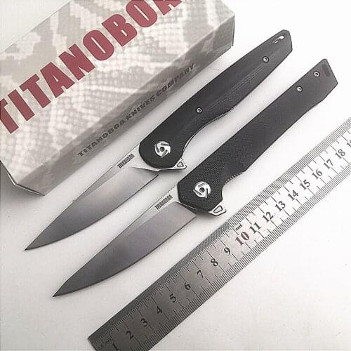 TITANOBOA T202/203 Real D2 blade Ceramic Ball Bearing G10 Handle Camping Kitchen Hunting Outdoor Pocket Hiking EDC Folding Knife