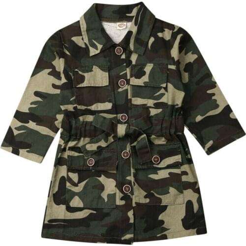 1-6Years Toddlers Girls Long Sleeve Trench Casual Camouflage Jacket Coat Outwear Dress