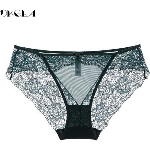 Fashion New Green Panties Women Underwear Lace Plus Size XL L Soft Briefs Transparent Low-Rise Sexy Panty Embroidery Lingerie