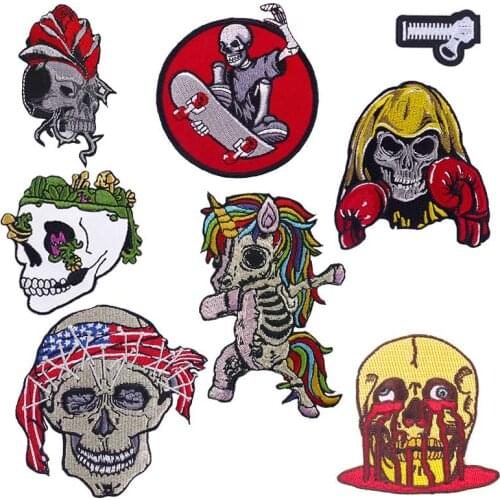 Hippie Punk Skull Embroidered Patches For Clothing Iron on Patch For Clothes Embroidery Patch Sewing Fashion Applique Decor DIY