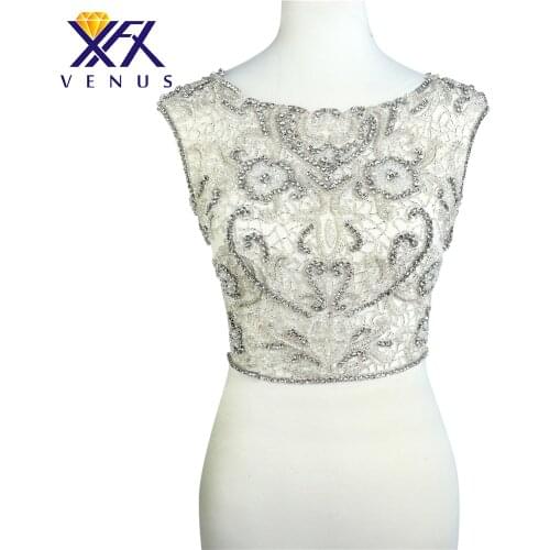 XINFANGXIU Handmade Heavy Beaded Crystal Patches Large Size Rhinestone Applique With Beads Flower Pattern For Wedding Dress