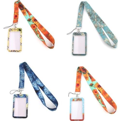 YA77 Van Gogh ID Card holder Keychain Neckband Lanyard USB ID Card Badge Holder For Student Card Cover With Lanyard