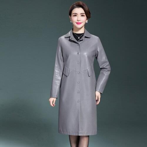 Women Black Pu Leather Jacket Newest Ladies Washed Leather Trench Coats Female Loose Outerwear Shearling Windbreaker Plus SIze