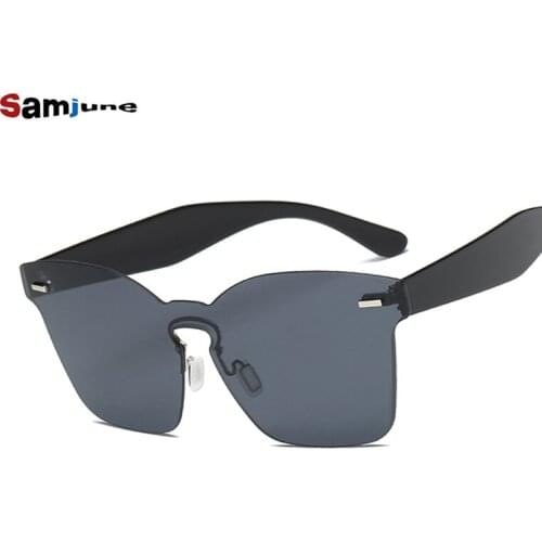 Samjnue Flat Top Candy Color Integrated Lens Women Goggle Sunglasses Nail Decoration Men Rimless Yellow Tinted Lens Glasses