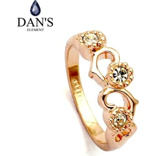 DANS ELEMENT New Genuine Austrian Crystal Rose Gold Color Flower Rings For Women Valentines Gift Anti Allergies #RG95777Gold