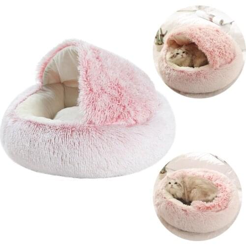 Winter Long Plush Warm Cat Dog Beds Round Soft Cat Cave House Pet Beds for Small Dogs Cats Puppy Pet Nest 2 In 1 Products Petbed