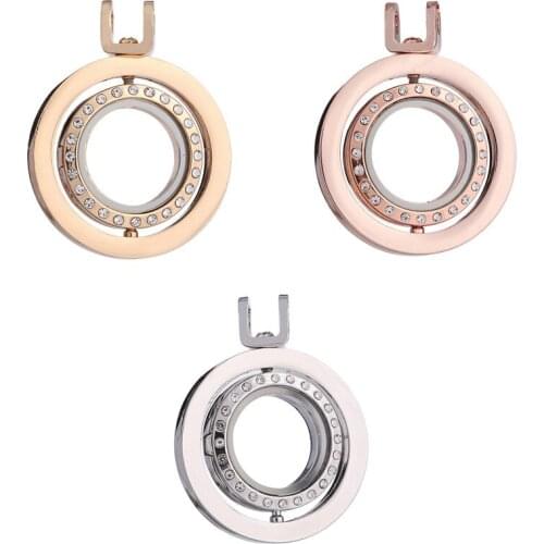 10pcs/lot Round Rhinestone Floating Rotate Locket Pendant Glass Living Memory Charms For Women Necklaces Jewelry