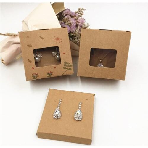 100Pcs 6.5x3.5x6.5cm Kraft Paper Set Jewelry Displays Boxes Necklace/Earring/Pendant Packaging Boxes With PVC Window Gift Boxes