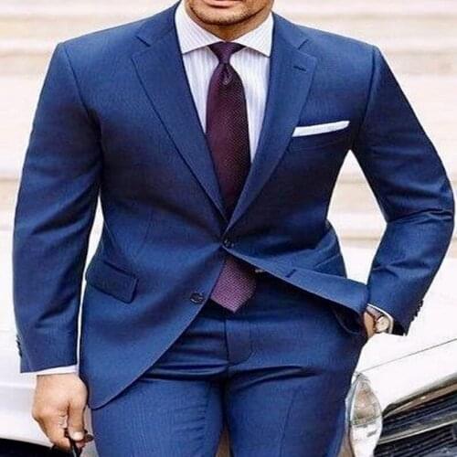 2 Pieces Mens Suit Navy Slim Fit Notch Lapel Costumes Tuxedos For Business Formal Office Wedding Bridegroom Men clothes