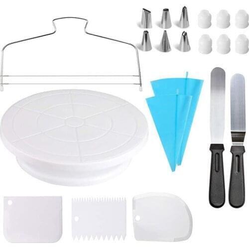 21Pcs Cake Nozzles Decorating Kits Supplies Cake Turntable Decorating Tips 2 Icing Spatula Smoother