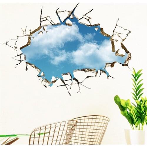 3D Vivid Blue Sky white cloud scenery wall stickers bedroom living room wall decor wallpaper wall decals pvc