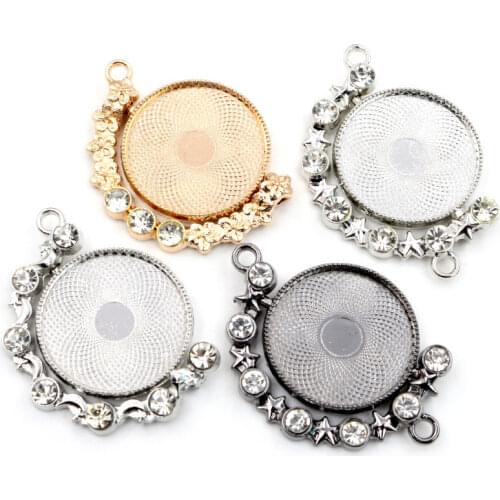 5pcs 25mm Inner Size New Fashion Rotation Double Side Rhodium Color Rhinestones Cameo Cabochon Base Setting Pendant
