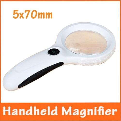 5X 70mm Handheld LED Illuminated Children Educational Toy Reading Magnifier for Old Men Big Magnifying Glass Lupa with Lights