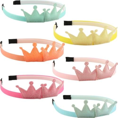 6pcs/lot Girls Spring Outdoors Headwear Shiny Princess Crown Shape Hairbands Animal Butterfly Papillon Glitter Children Headband