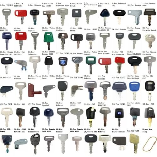 65 Construction Heavy Equipment Key for Toyold For Toyota For JOHN DEERE For Kubota,Club Car For CAT Ditch Witch Takeuchi