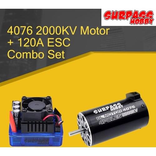 SURPASSHOBBY 120A ESC + 4076 2000KV Brushless Motor Waterproof Sensorless for 1:8 RC Drift Racing Off-road Climbing Car