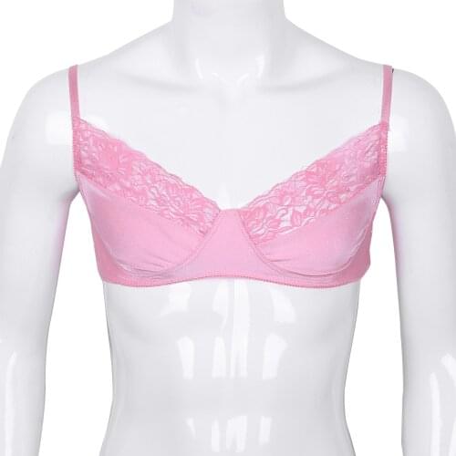 Mens Sissy Bra Lingerie Adjustable Shoulder Strap Smooth Satin Lace Floral Bralette Top Gay Wire-free Exotic Tanks Sex Nightwear