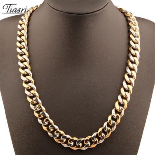 Tiasri 15mm Cuban Link Chain Gothic Aesthetic Statement Necklace Mens Bracelet Chains For Men Stainless Steel Jewelry Wholesale
