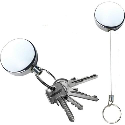 Pull Key Ring Belt Clip Reel ID Lanyard Name Tag Badge Holder Security Chain Retractable Metal Card Badge Holder Steel Recoil