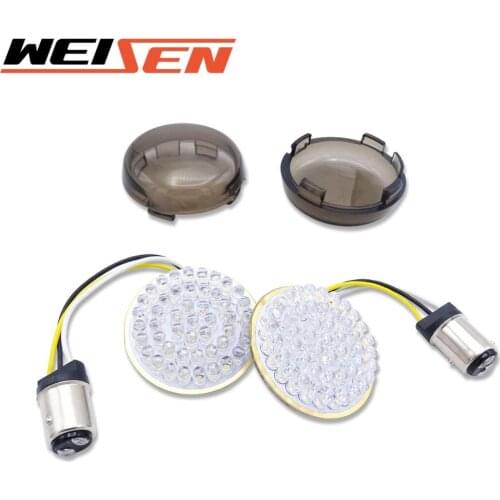 For Harley Touring Dyna Softail 2 inches Bullet 1157 Front LED Turn Signal Lights Panel Inserts White/Amber with Smoked Lens